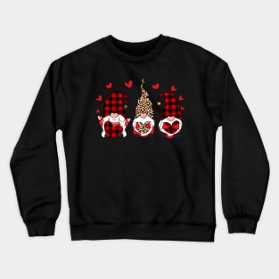 Three Gnomes Holding Hearts Happy Valentines Day 2021 leopard Red plaid Crewneck Sweatshirt